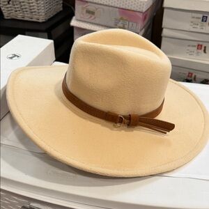 Cream Fedora Hat with Brown Band